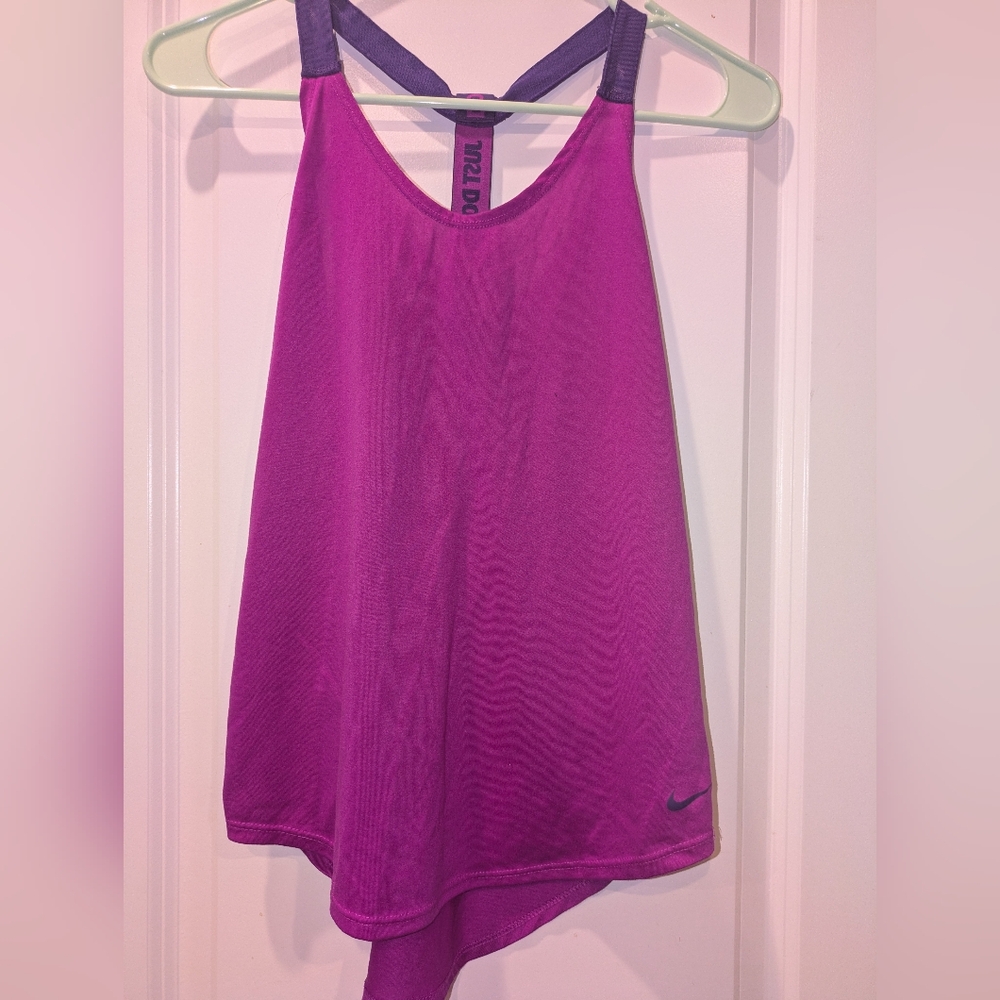 Nike Dri-FIT Elastika women's training tank top in pink with purple cross-back s